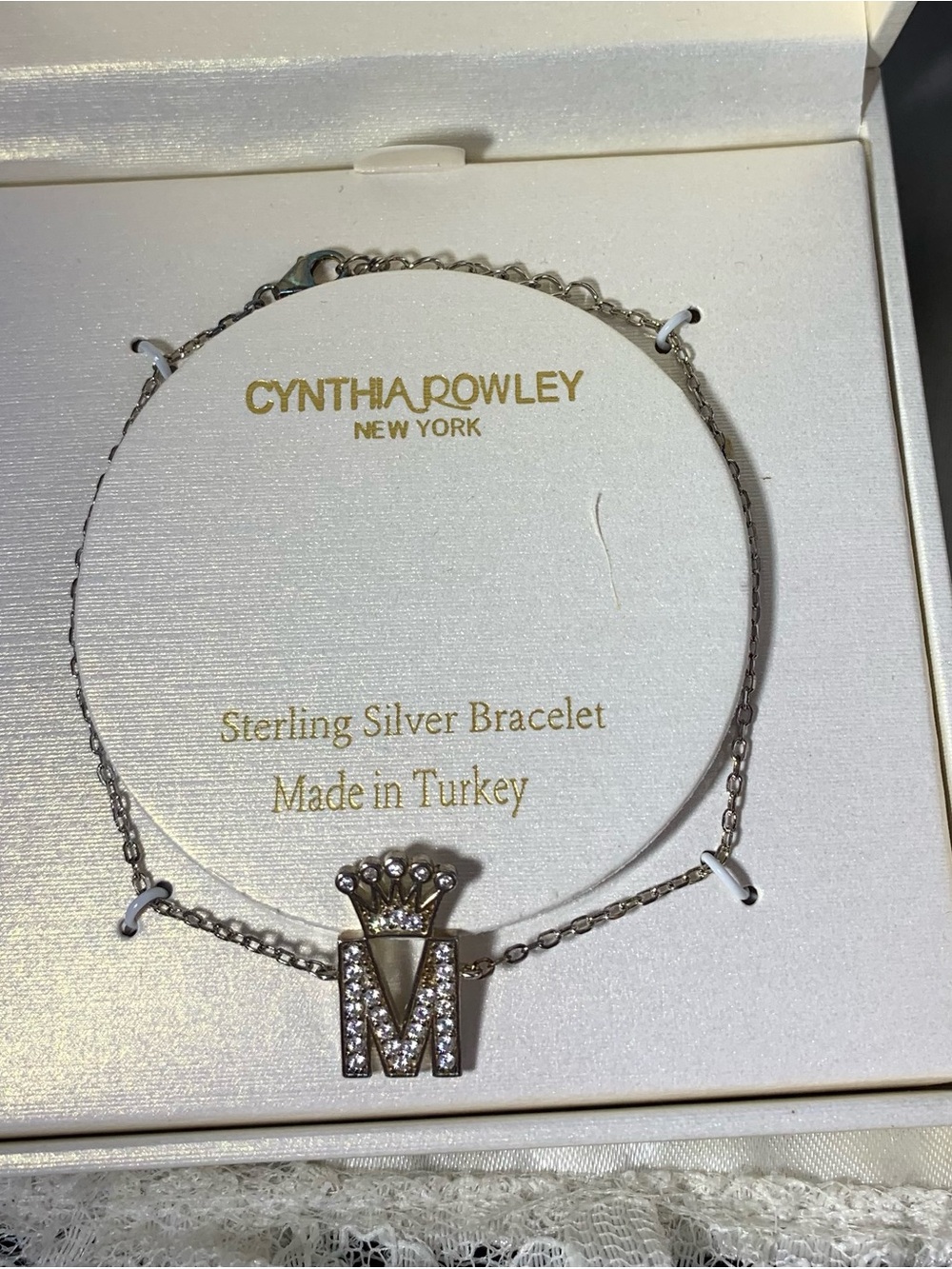 Cynthia Rowley Sterling Silver Pavé 'M' Bracelet with Crown Charm
